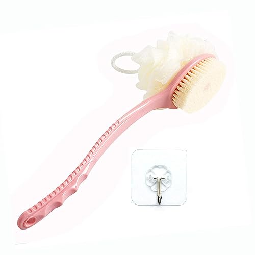 2-in-1 Shower Body Brush with Long Handle - Exfoliating Bath Brush & Massage Sponge for Dry Brushing, Cellulite Treatment & Skin Care - Perfect for Back Scrubbing, Spa Day & Home Relaxation