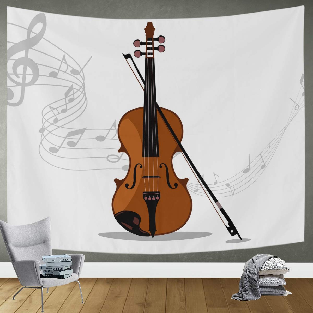 DOMIKING Violin Music Tapestry Wall Hanging - 60x51in Bohemian Decor for Bedroom, Living Room & Office | Trippy Wall Art Blanket for Music Lovers & Hippie Style Home Decor