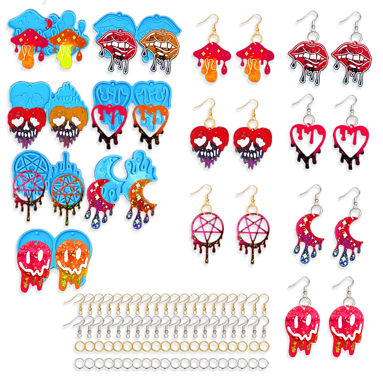 67 Pcs Halloween Earring Resin Molds with Holes - Rifanda Dripping Blood Silicone Jewelry Molds for DIY Epoxy Earrings, Pendants & Keychains - Perfect for Halloween Crafts, Cosplay Accessories & Unique Gifts