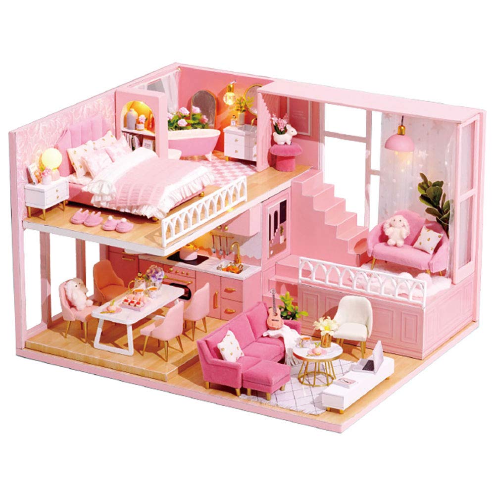 WYD 3D Hand-Assembled Wooden Dollhouse Toy Loft with Removable Dust Cover & LED Warm Lights - Perfect for Kids Bedroom Decor, Collectible Display & Creative Play