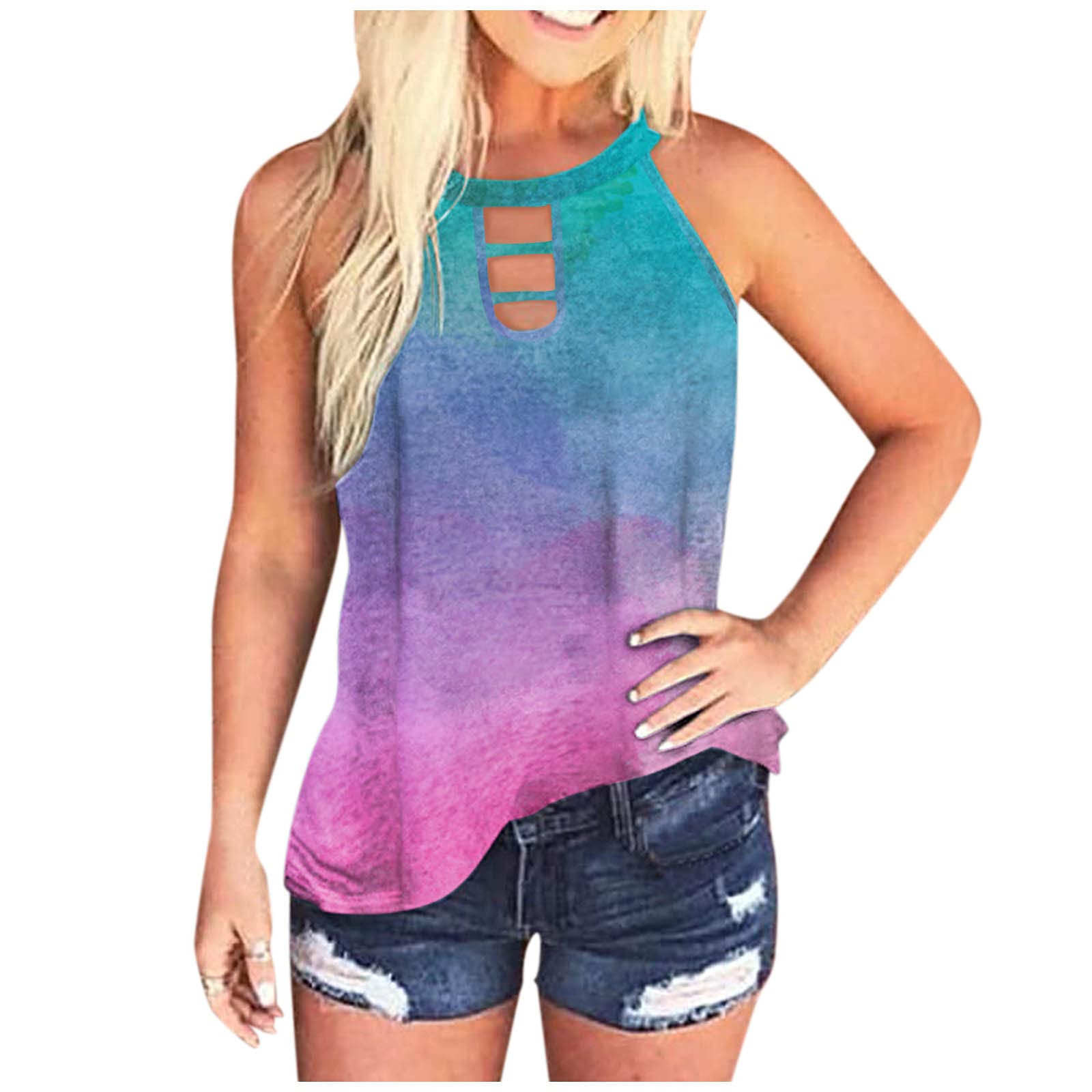 **Plus Size Women's Sexy Tie Dye Tank Tops - Loose Fit Sleeveless Soft Casual Workout Vest Tee Shirts for Gym, Yoga & Summer Outfits**