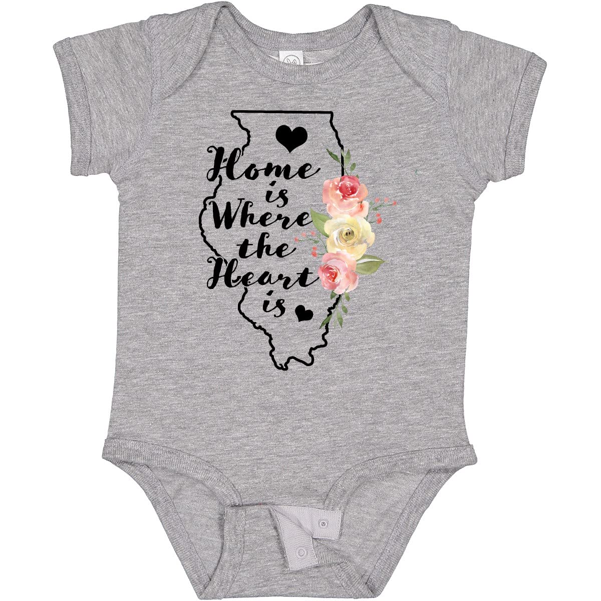 Inktastic Illinois Home is Where The Heart is Watercolor Baby Bodysuit - Soft Cotton Infant Onesie for Newborns, Baby Showers & Family Photos