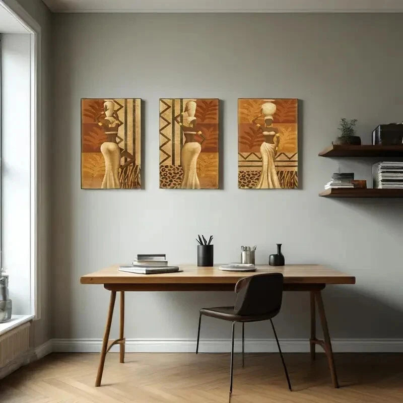 3-Piece Ethnic Ancient Dance Painting Metal Prints - Ready to Hang Wall Art Decor for Living Room, Bedroom & Office