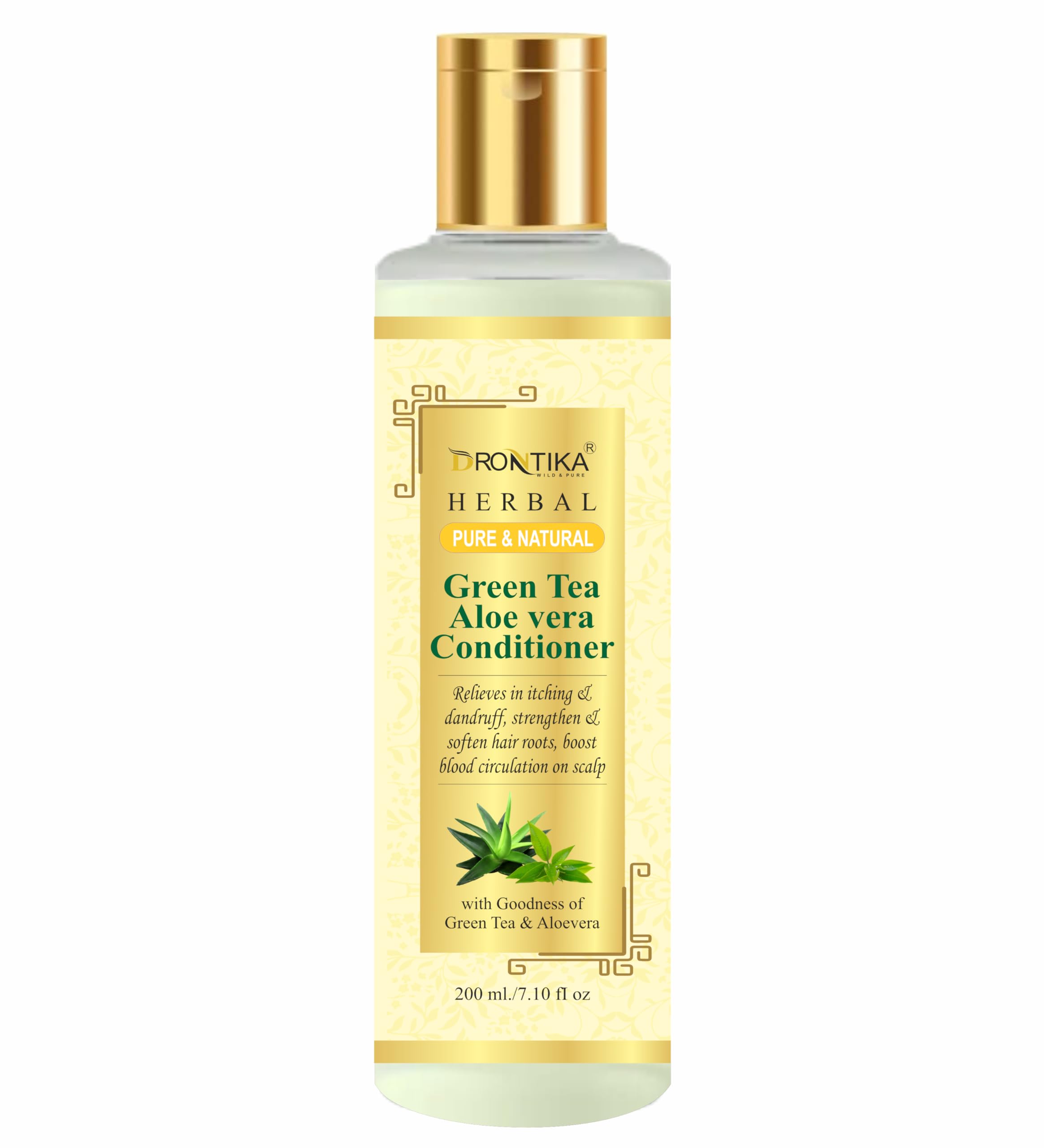 Drontika Herbal Green Tea & Aloe Vera Anti-Dandruff Conditioner - Sulfate-Free, Paraben-Free, Silicone-Free, No Mineral Oil - 200ml for Dry, Itchy Scalp & Flaky Hair - Perfect for Daily Hair Care & Scalp Hydration