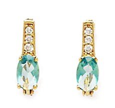 14K Gold Birthstone Leverback Earrings - 3x5mm Oval Cubic Zirconia Simulated Diamond Studs for Women (White/Yellow Gold, All 12 Months) | Elegant Jewelry Gift for Birthday, Anniversary & Special Occasions