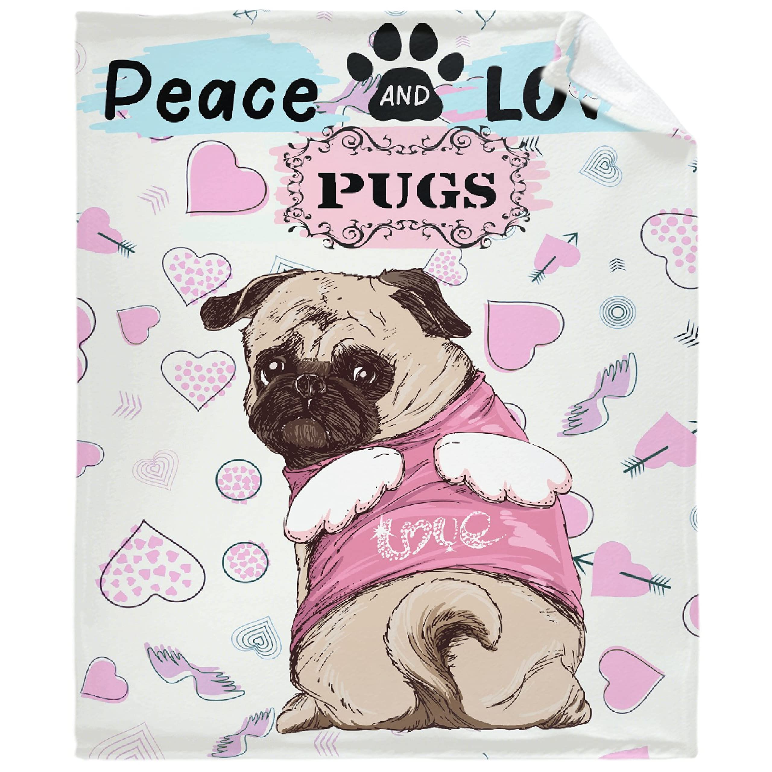 Peace and Love Pugs Blanket - XXL 120