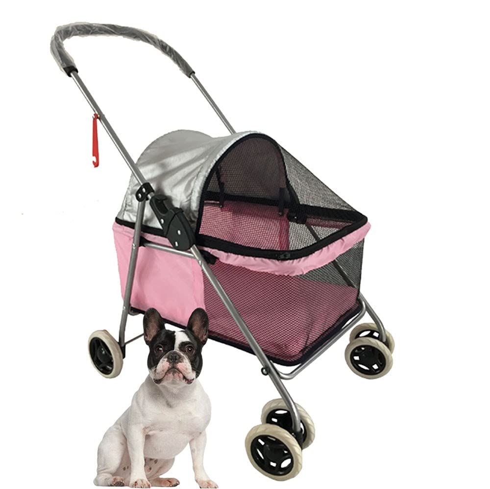 KLLKR Pet Stroller for Small to Medium Dogs, Cats, Rabbits - Foldable, Breathable, UV Protection Travel Carrier up to 26 lbs (Pink) - Perfect for Park Walks, Vet Visits & Shopping Trips