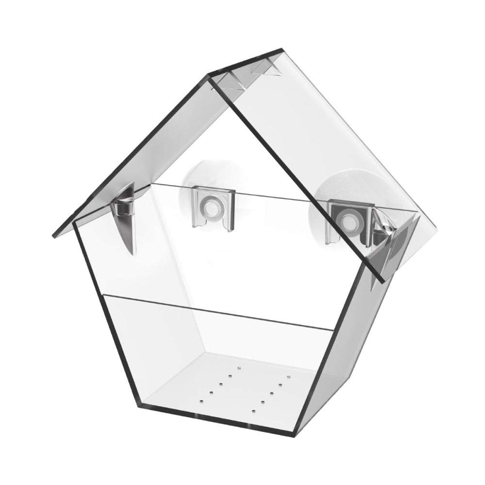 Esschert Design FB458 Clear Acrylic A-Frame Window Bird Feeder with 2 Suction Cups - Perfect for Backyard Bird Watching & Garden Decoration