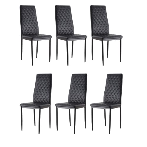 Modern Minimalist PU Leather Dining Chairs Set of 6 - Kitchen & Side Chairs with Metal Legs, Padded Seat for Comfort - Perfect for Dining Room, Kitchen Island, Breakfast Nook & Small Space Living Room (Black)