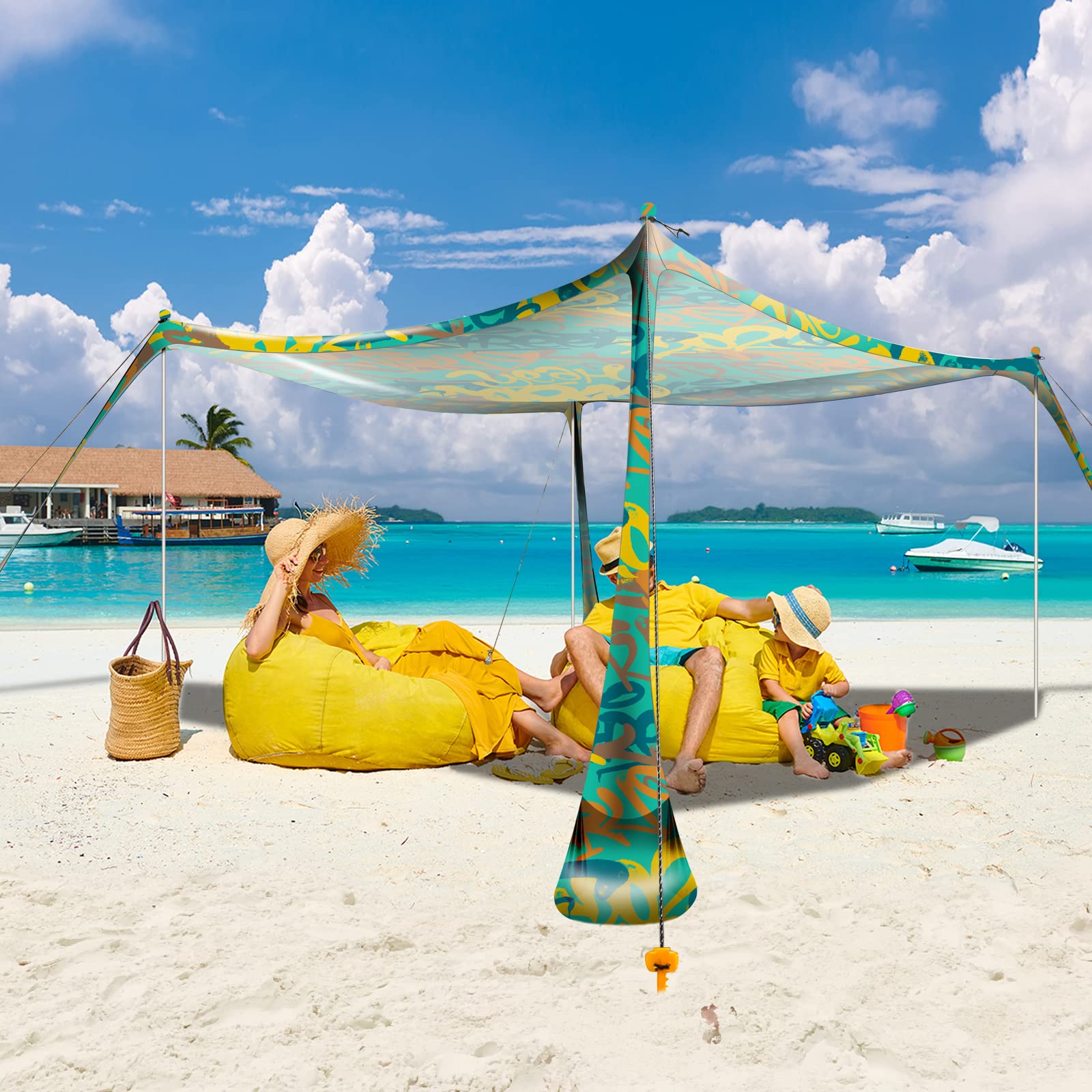 Kegemor UPF50+ Beach Tent Sun Shelter - 7x7 FT Portable Pop Up Canopy with Sand Shovel & Carry Bag - Windproof Lightweight Sun Shade for Camping, Backyard, Fishing, Picnics & Outdoor Family Activities