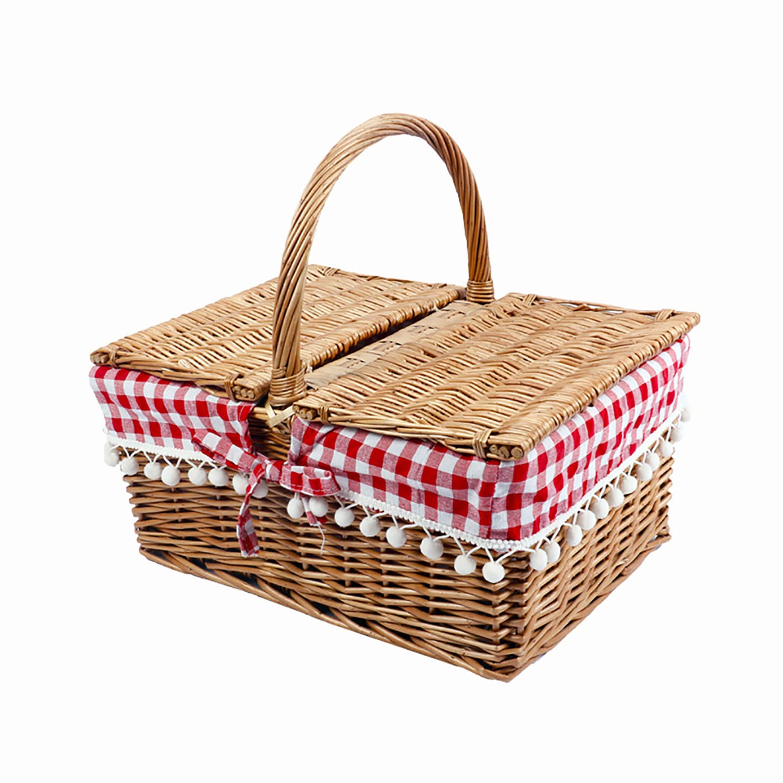 JYMEI Handmade Wicker Basket with Handle - Double Lid Picnic & Camping Basket with Cloth Lining - Rectangular Storage Hamper for Home, Shopping & Outdoor Activities | Perfect for Picnics, Beach Trips & Home Organization