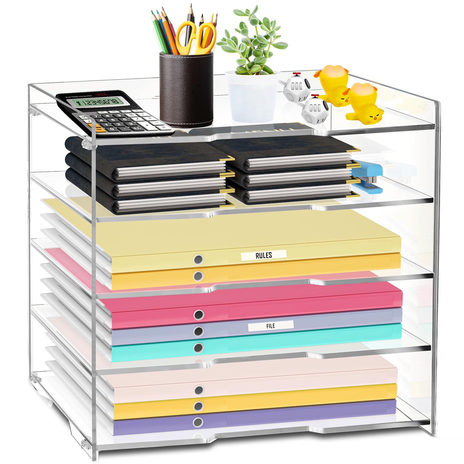 5 Tier Clear Acrylic Desk Organizer - Letter Tray File Holder for Office, Home & School Organization | Perfect for Paper, Mail, Documents & Office Supplies Storage