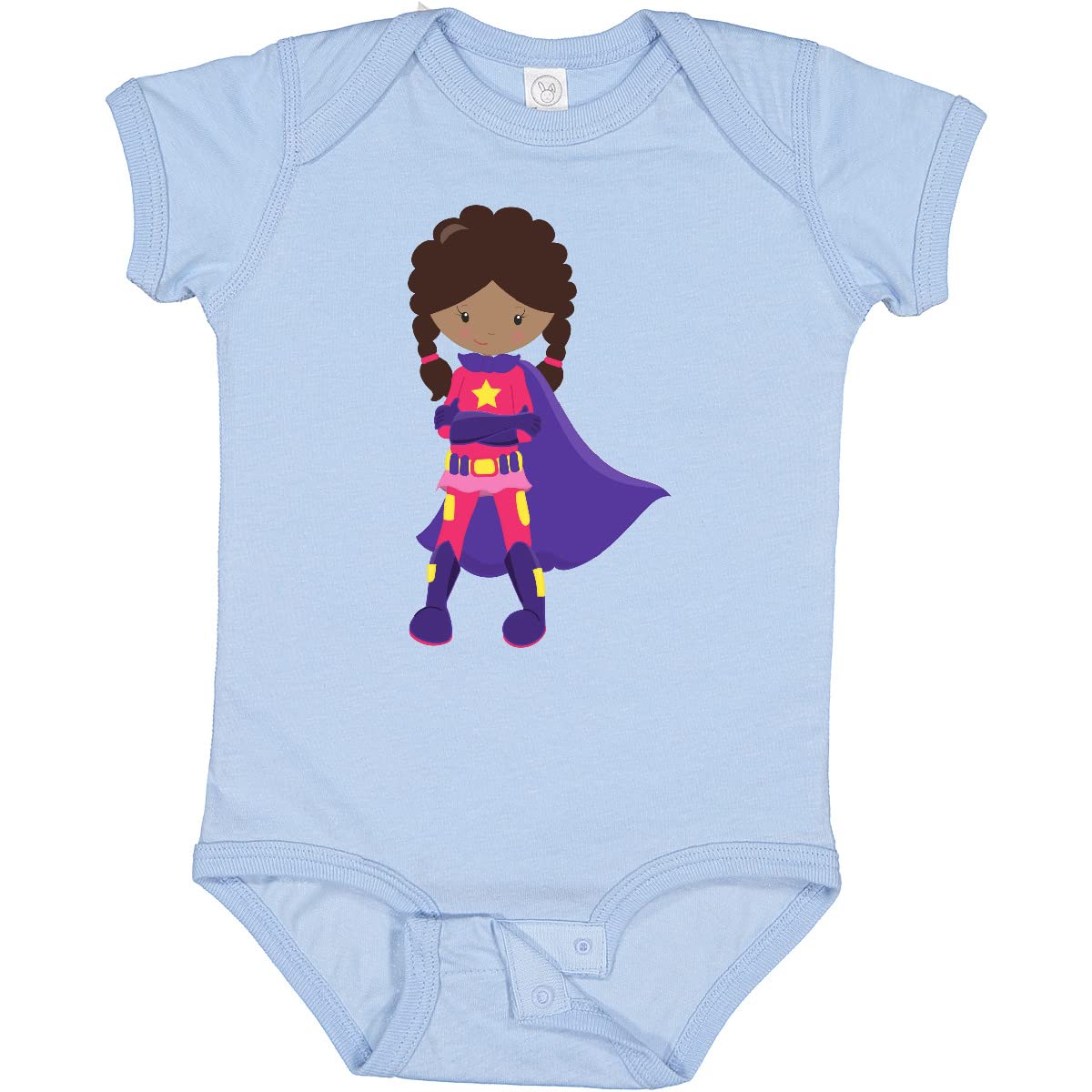 Inktastic African American Superhero Girl Cape Baby Bodysuit - Cute Superhero Costume for Infants & Toddlers, Perfect for Halloween, Cosplay, and Birthday Parties