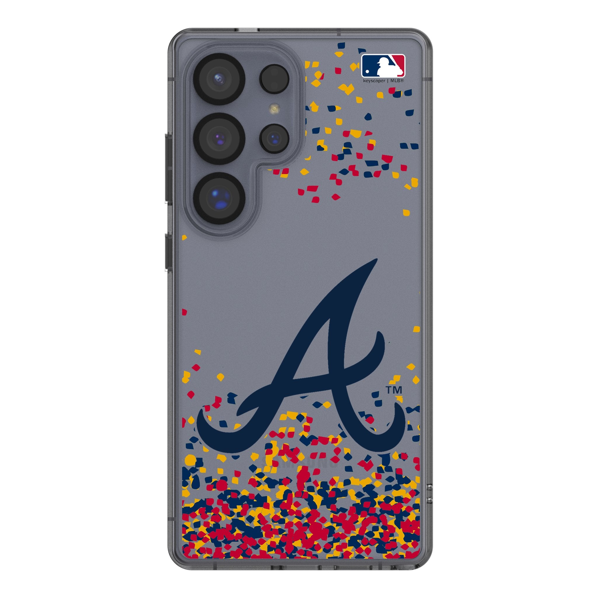 Atlanta Braves Confetti Clear Phone Case for Samsung Galaxy S21 S22 S23 - Shatterproof Protective Cover for Baseball Fans - Perfect for Games, Parties & Daily Use