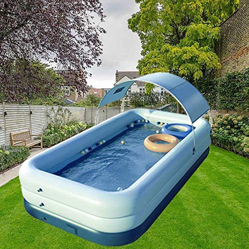 **YUEWO Inflatable Swimming Pool with Canopy – 260x160x68cm (102x63x27inch) Large Outdoor Above Ground Portable Blow Up Pool for Adults & Family – Perfect for Garden, Backyard, and Summer Relaxation (Blue)**