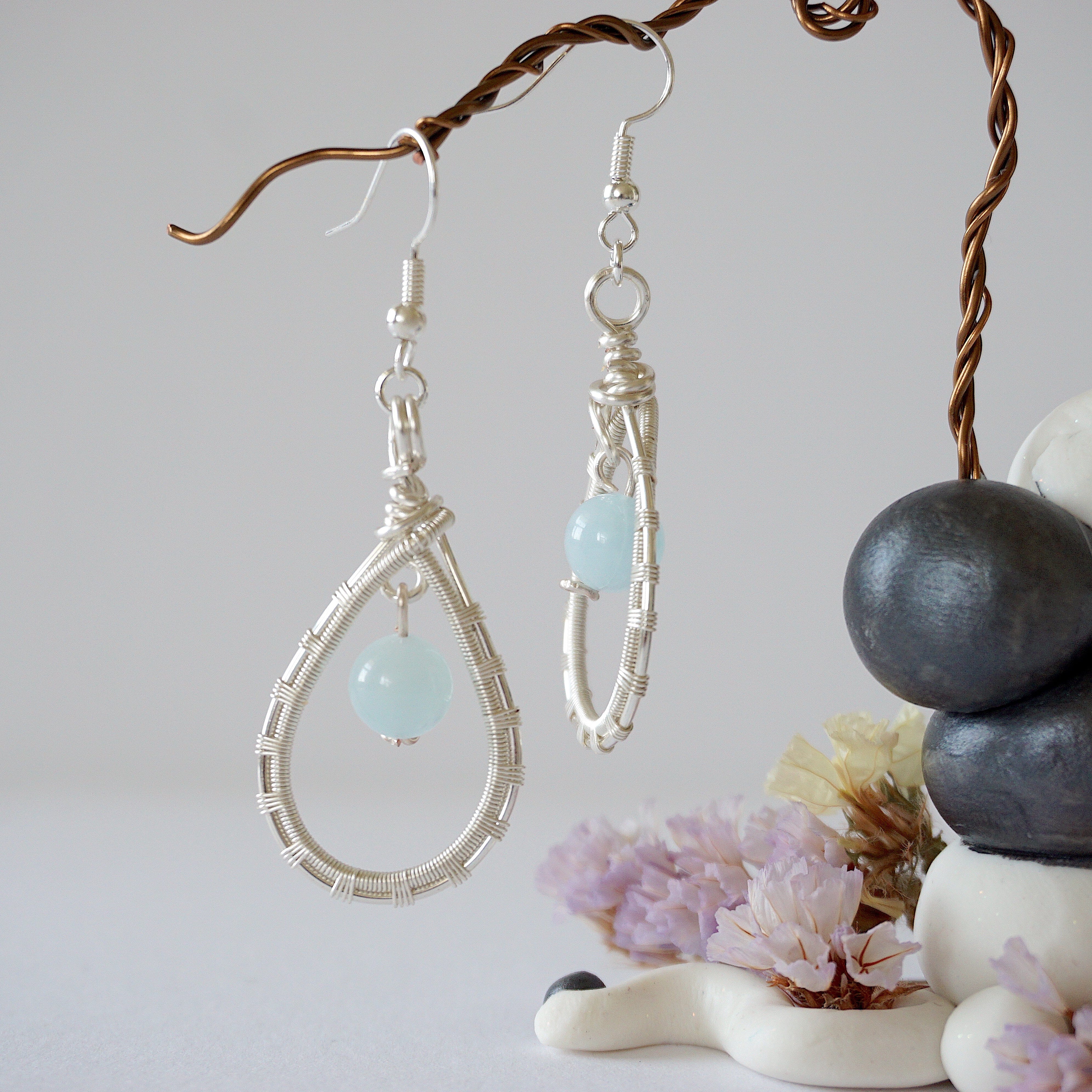 Elegant Aquamarine Round Wire Earrings - Silver Plated for Women | Perfect for Parties, Weddings & Everyday Wear
