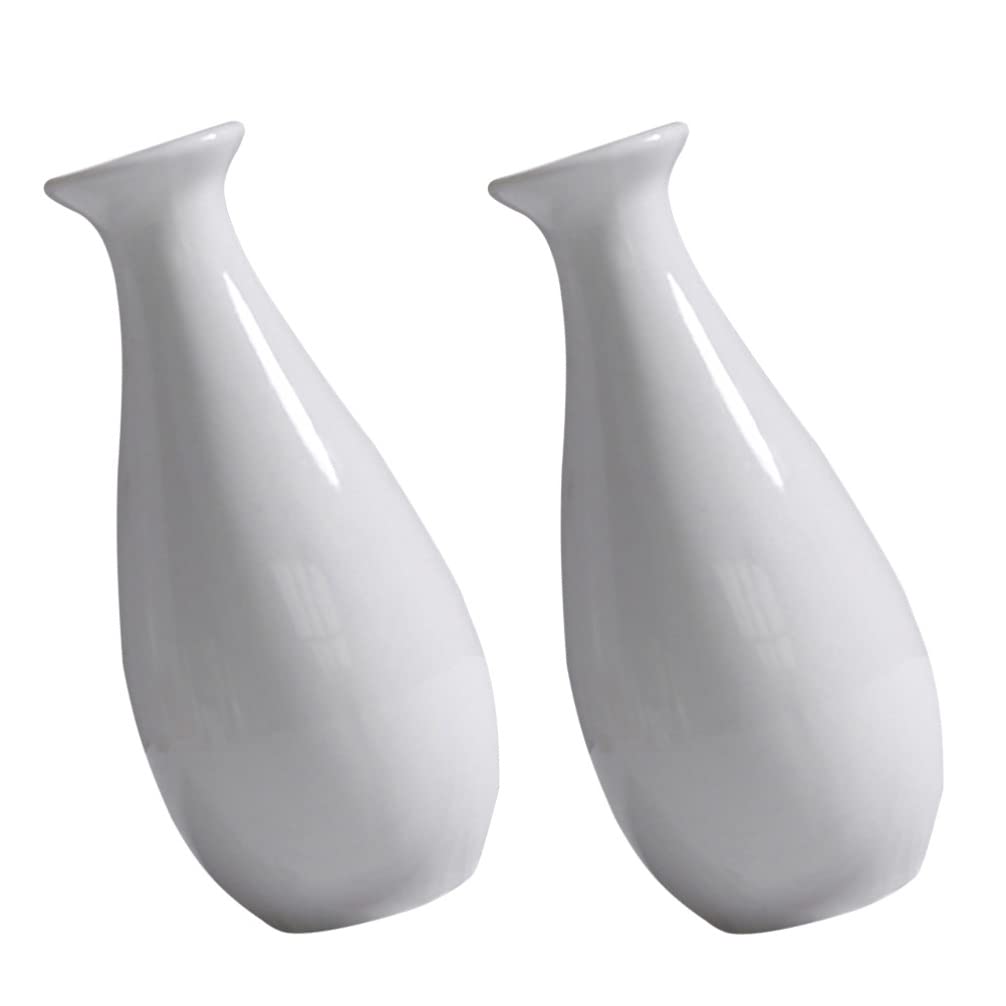 Healifty 2-Piece Small Ceramic Vase Set - Classic Chinese Style Mini White Porcelain Bud Vases for Flowers, Home Office Desk, Bookshelf & Tabletop Decor - Perfect for Weddings, Centerpieces & Gift Giving