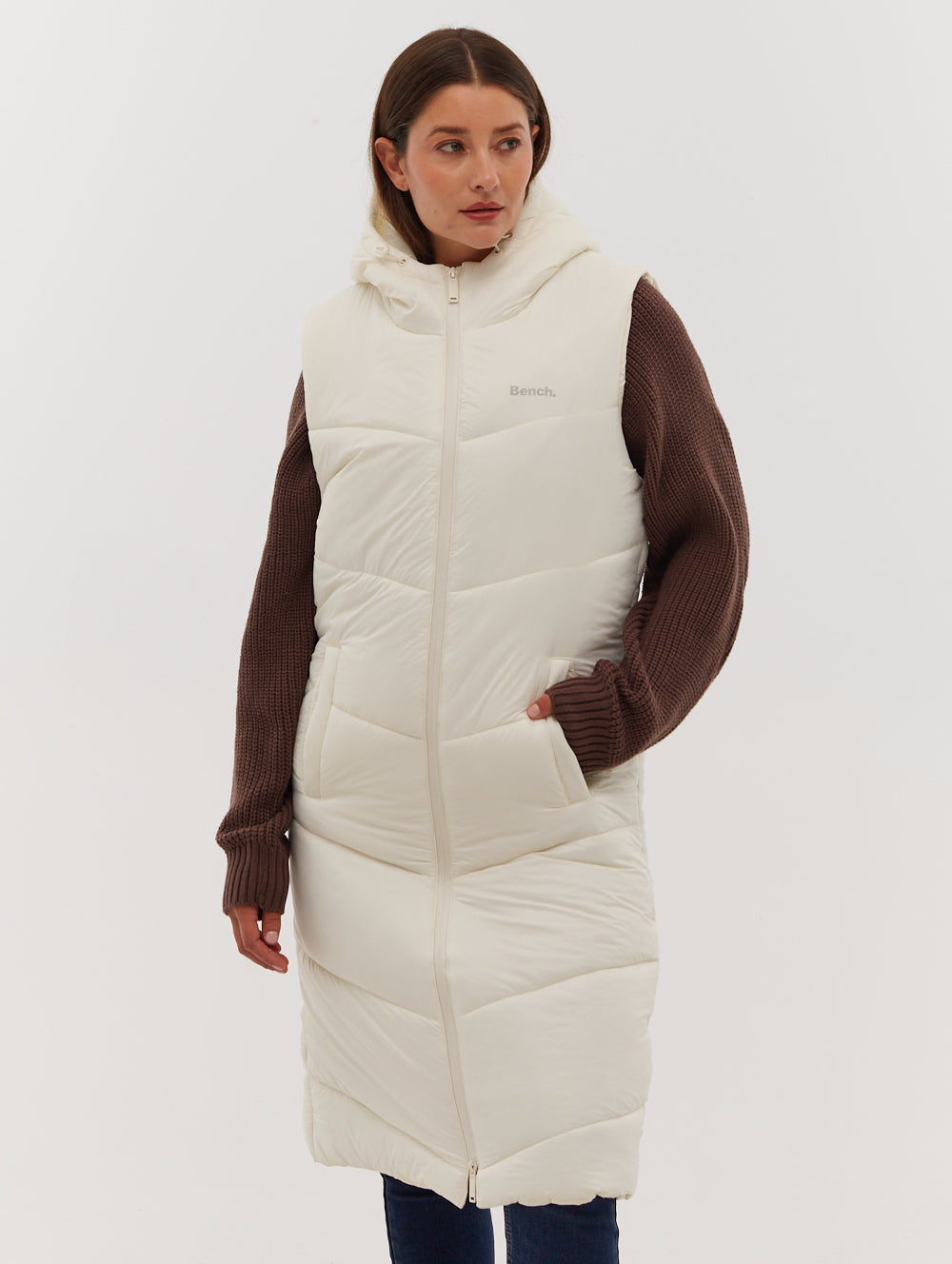 Illy Women's Longline Chevron Puffer Vest - Lightweight Quilted Down Alternative Jacket for Outdoor Hiking, Camping & Winter Fashion