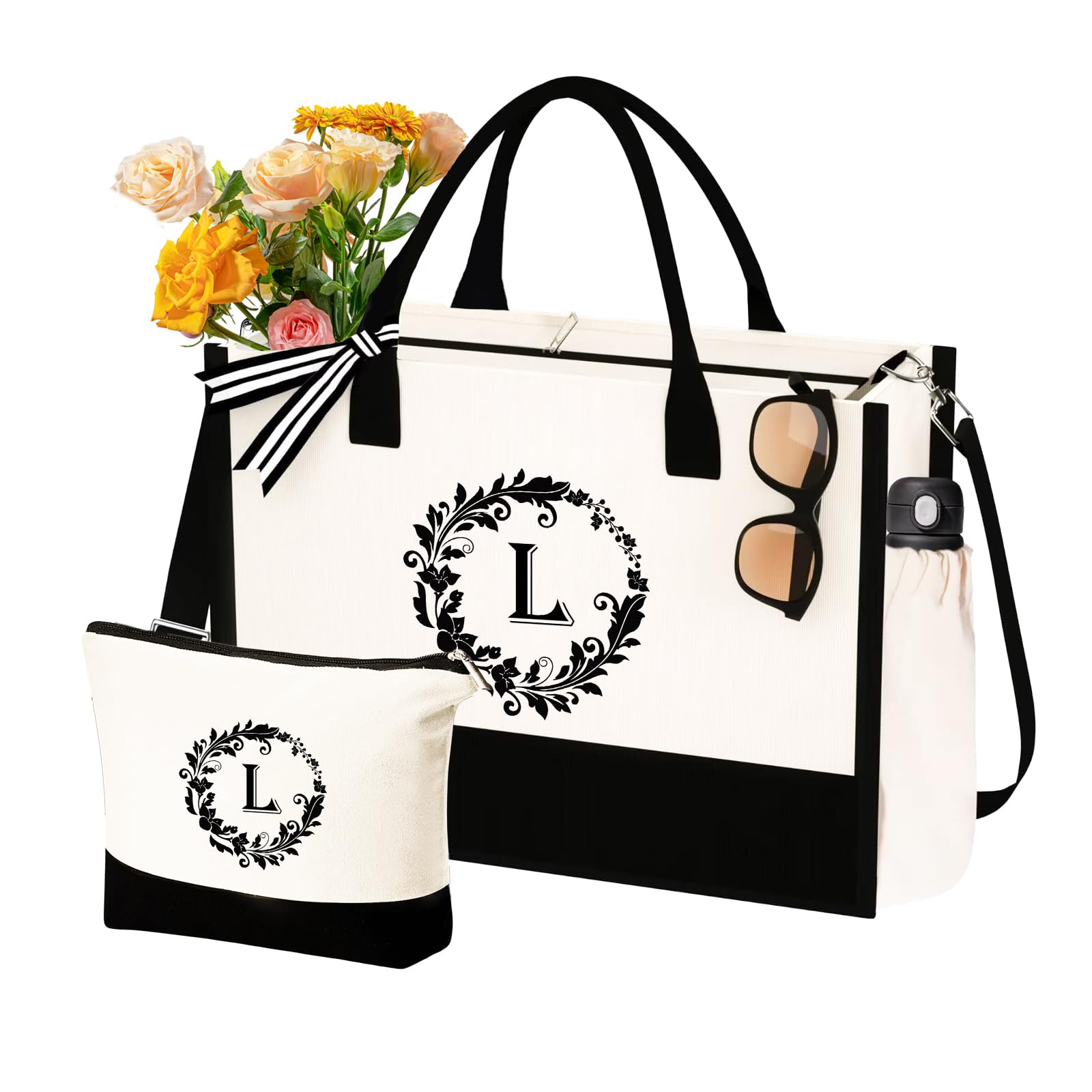 Personalized Monogram Tote Bag for Women - Custom Initial Canvas Makeup Bag with Adjustable Strap, Unique Birthday Gift Idea for Her - Perfect for Travel, Shopping & Everyday Use