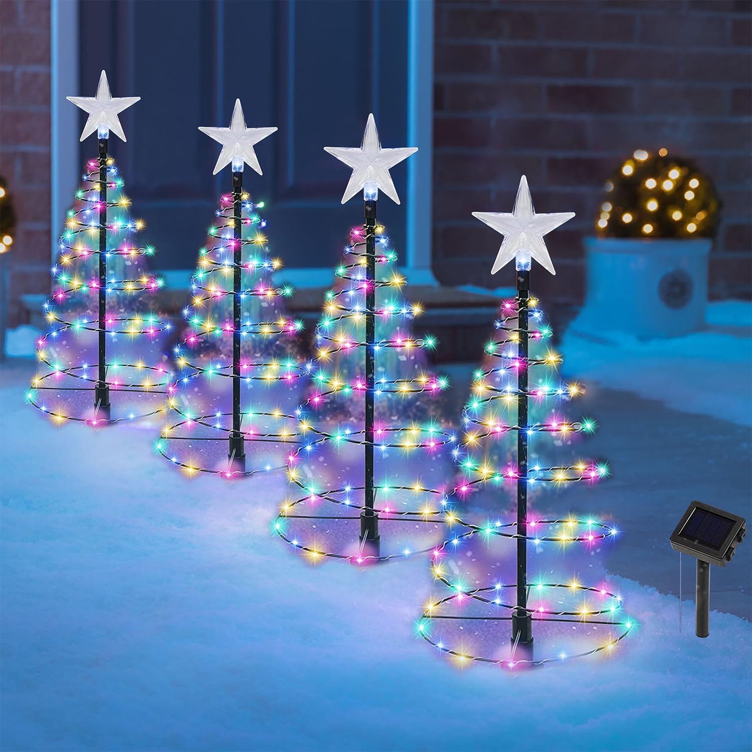 4 Pack Solar Spiral Christmas Trees with LED Lights - 19