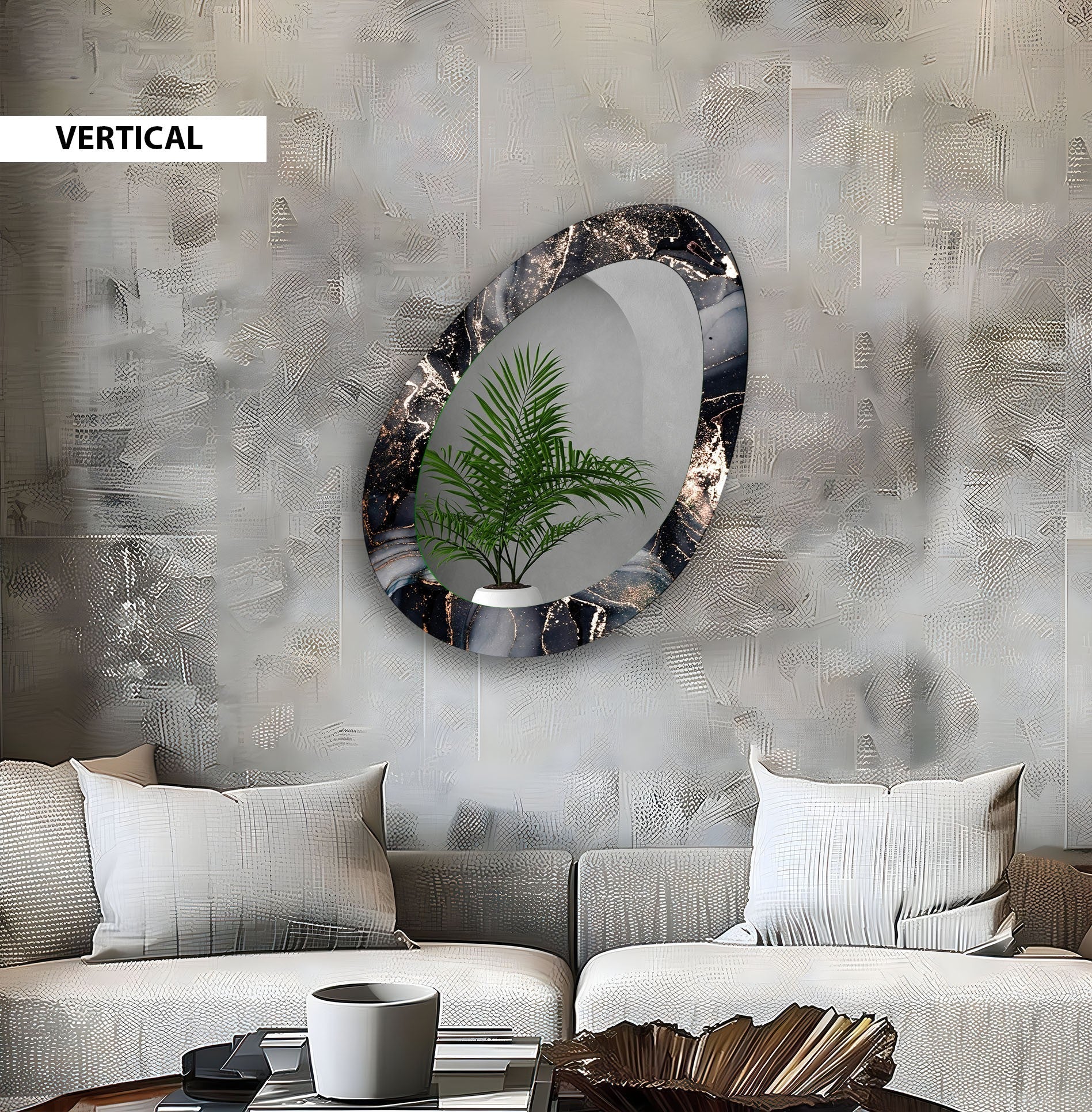 Elegant Black Marble Wall Mirror - Large Framed Decorative Mirror for Living Room, Bedroom & Entryway - Perfect for Home Decor & Vanity