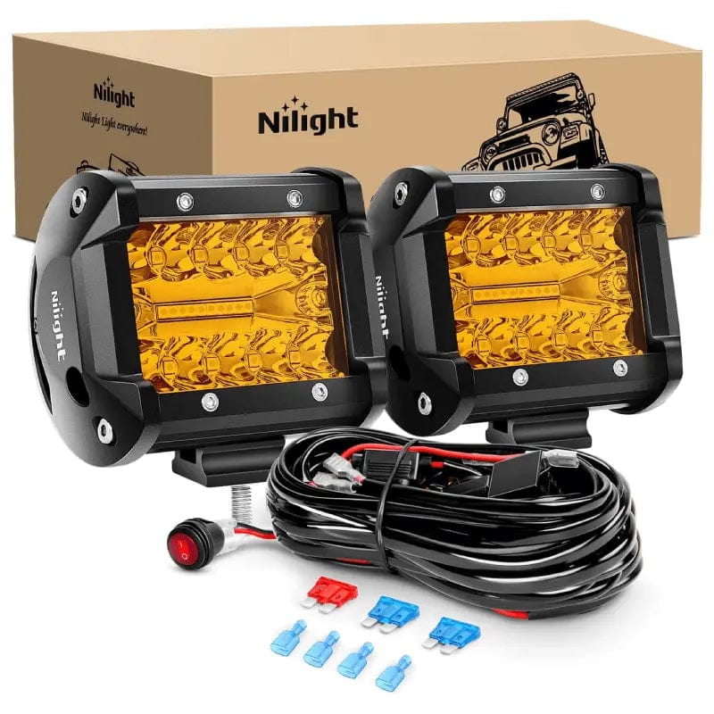 4 Inch 60W Amber Triple Row Spot Flood LED Pods (Pair) - 16AWG Wire with 3Pin Switch for Off-Road Trucks, ATVs, UTVs & Marine Lighting