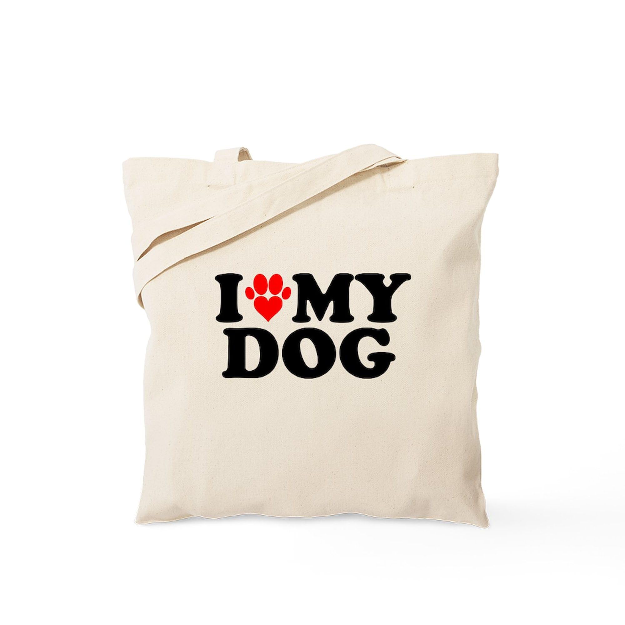 I Heart My Dog Tote Bag - Natural Canvas Reusable Shopping Bag for Dog Lovers - Perfect for Groceries, Beach Trips & Pet Supplies