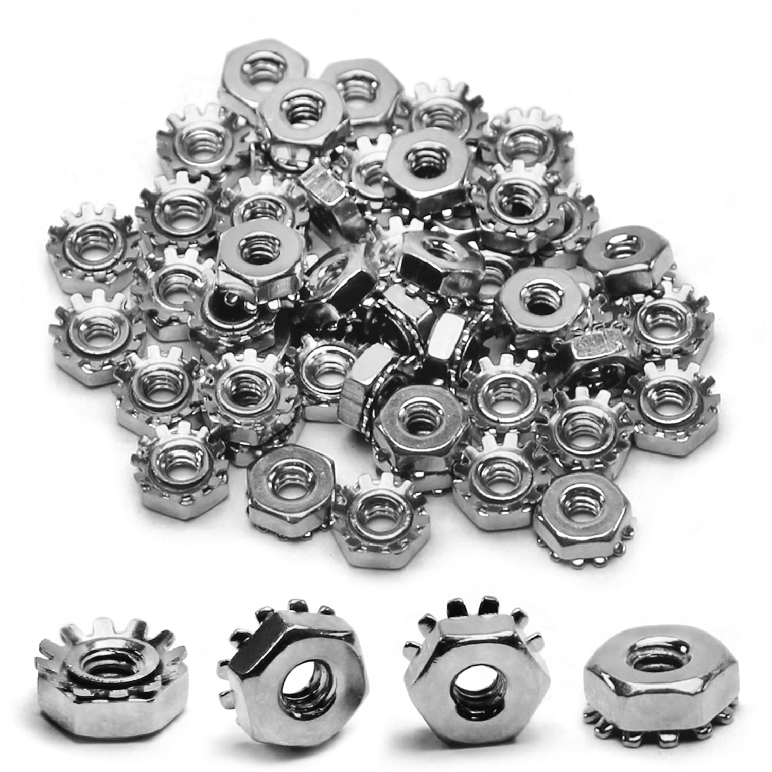 MroMax 50Pcs #6-32 K-Lock Nuts, UNC Silver Zinc Plated Carbon Steel Keps Lock Nuts - Hardware Fasteners for Machinery, Furniture & Electrical Appliances | Secure Fastening Solution for DIY Projects, Automotive Repairs & Industrial Equipment