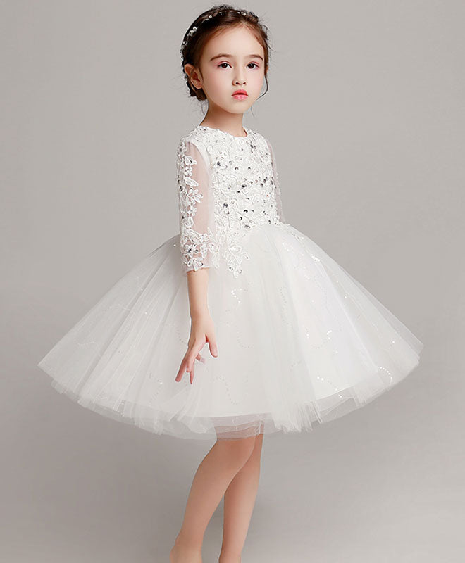 White Tulle Lace Flower Girl Dress for Weddings - Elegant Party Dress for Girls - Perfect for Flower Girls, Baptisms, and Special Occasions