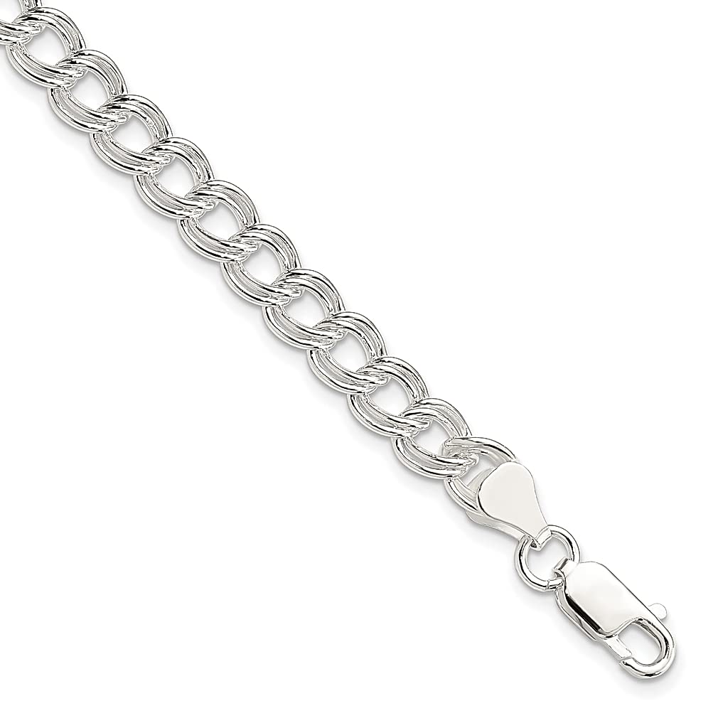 925 Sterling Silver 7mm Double Link Charm Bracelet for Women - Elegant Fine Jewelry Gift for Her - Perfect for Birthdays, Anniversaries & Special Occasions