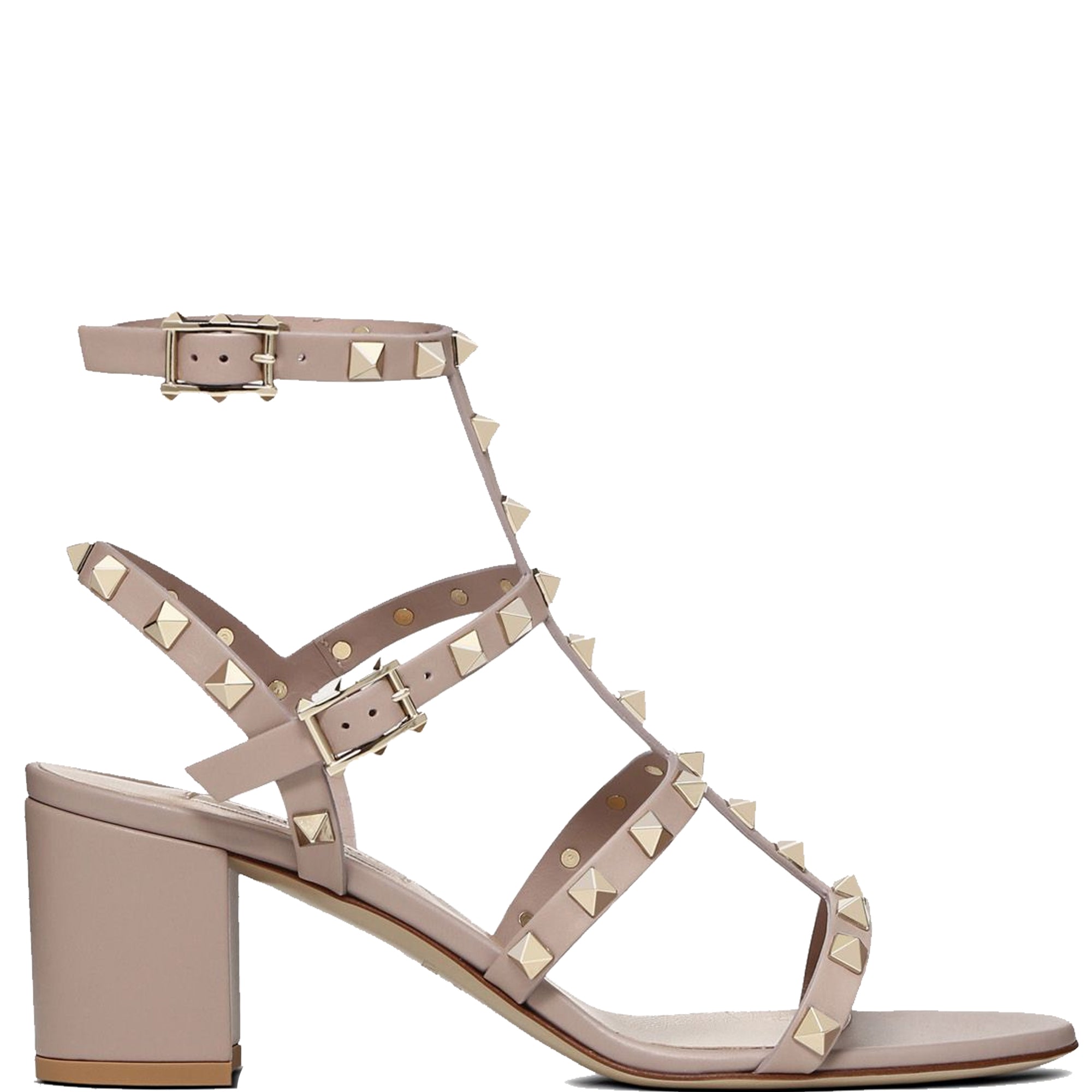 Valentino Rockstud Gladiator Block Heel Sandals 60mm - Women's Nappa Leather Poudre Pink | Perfect for Weddings, Parties & Summer Outfits