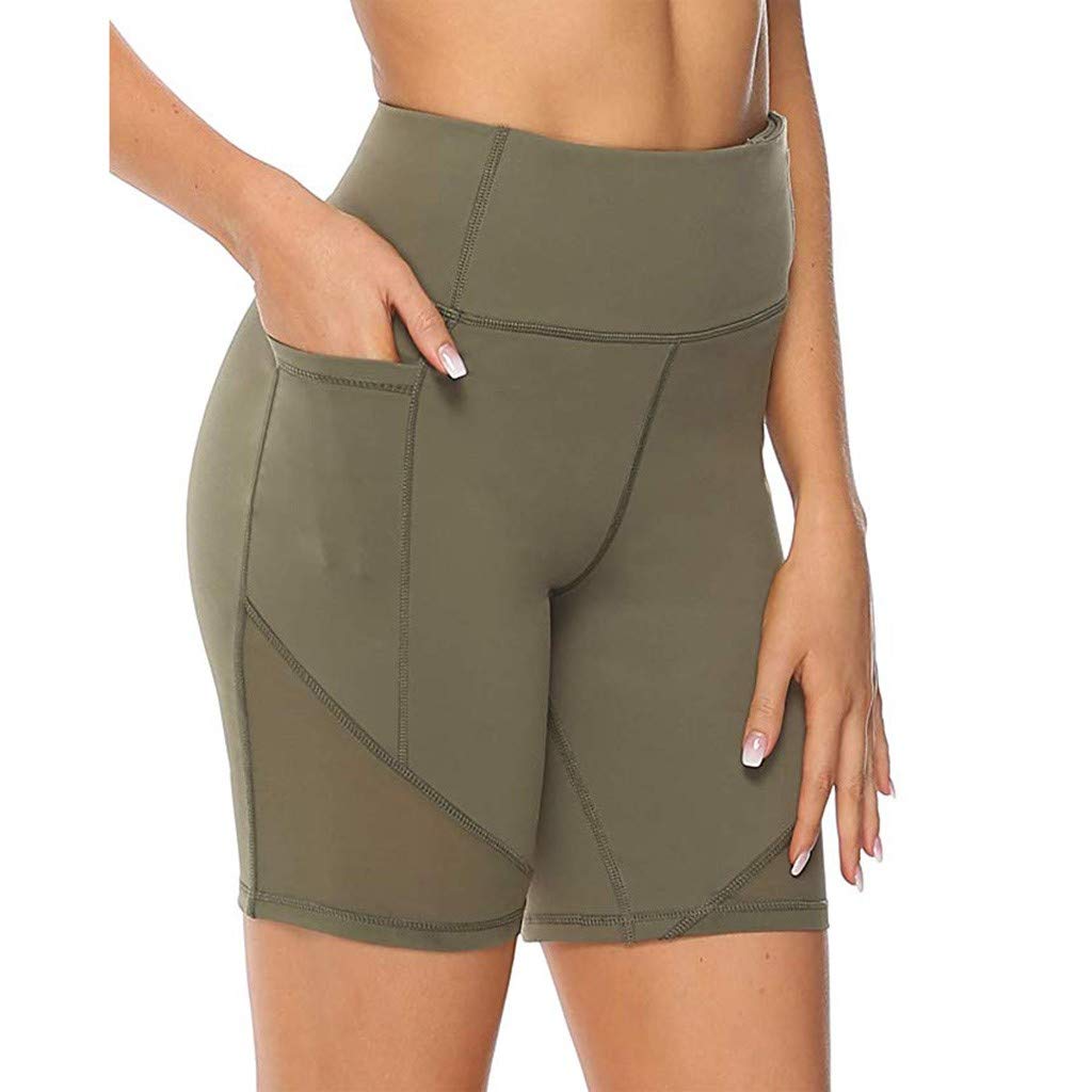 Hessimy Women's Running Shorts with Pockets - Mid-Waist Workout Shorts for Fitness & Jogging