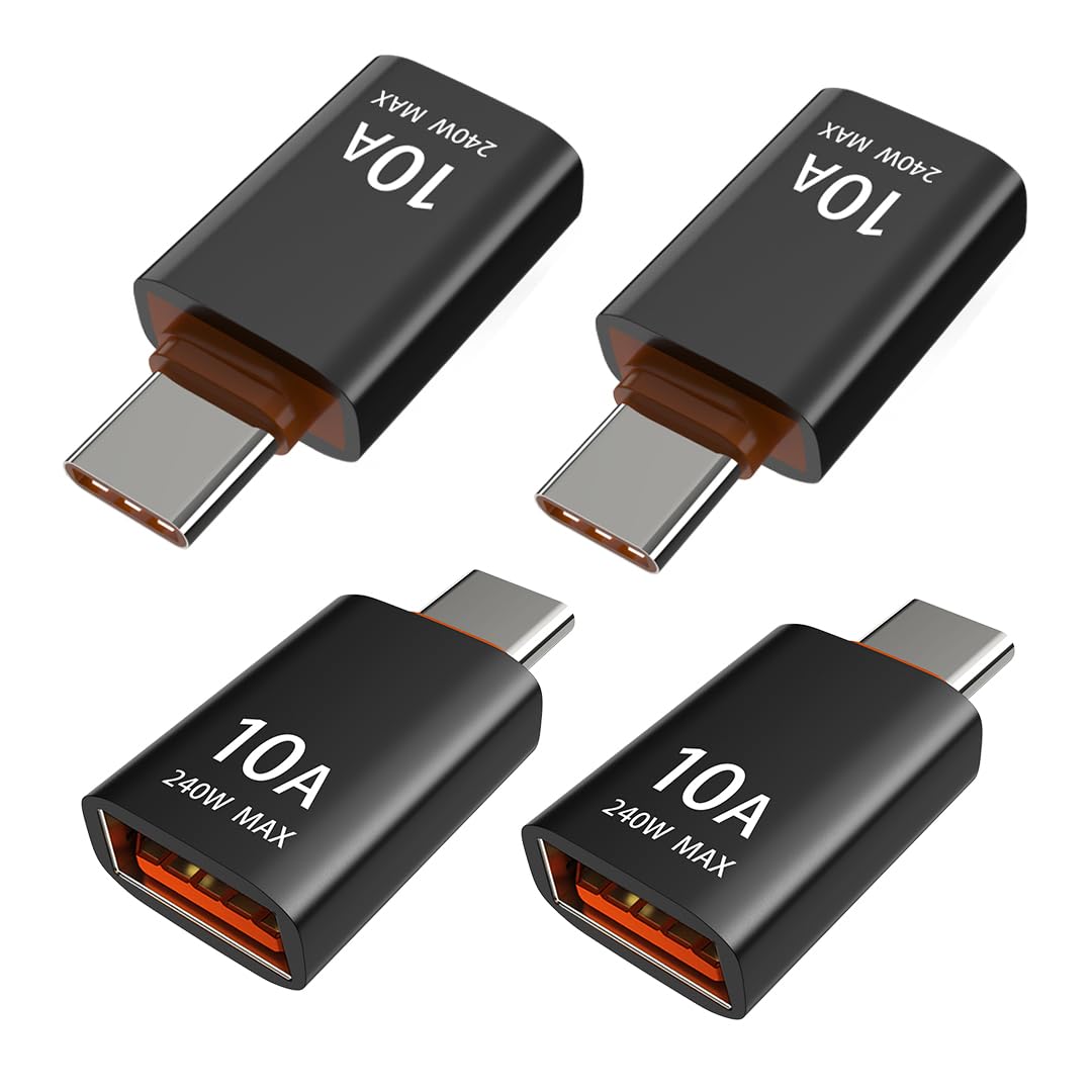 DHTtechky USB C to USB 3.2 Adapter 4-Pack - Type C Male to USB Female Converter - Fast Charging & Data Transfer - Compatible with MacBook, iPad, Samsung Galaxy - Portable Aluminum Design for Travel & Office Use