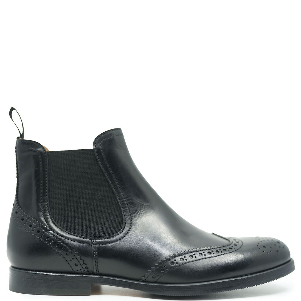 Rondinella Black Wingtip Elastic Slip On Bootie - Comfortable Women's Dress Shoes for Work, Office & Formal Occasions
