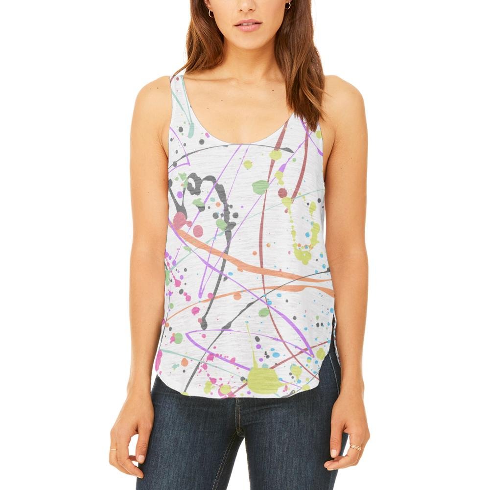 Old Glory Splatter Paint White Juniors Flowy Side Slit Tank Top - Trendy Patriotic Graphic Tee for Women & Teens - Perfect for 4th of July, Summer Outfits & Casual Wear