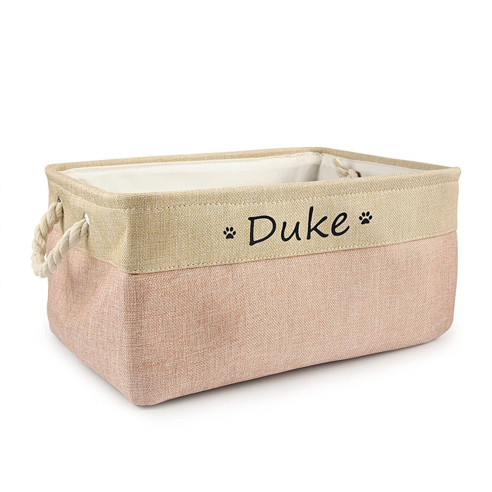Custom Personalized Dog Toy Basket with Name - Paw Print Pet Food Storage Container & Dog Toy Box for Small Dogs - New Puppy Supplies (Pink, Medium 36x27x17cm) - Perfect for Pet Bedroom Organization & Living Room Storage