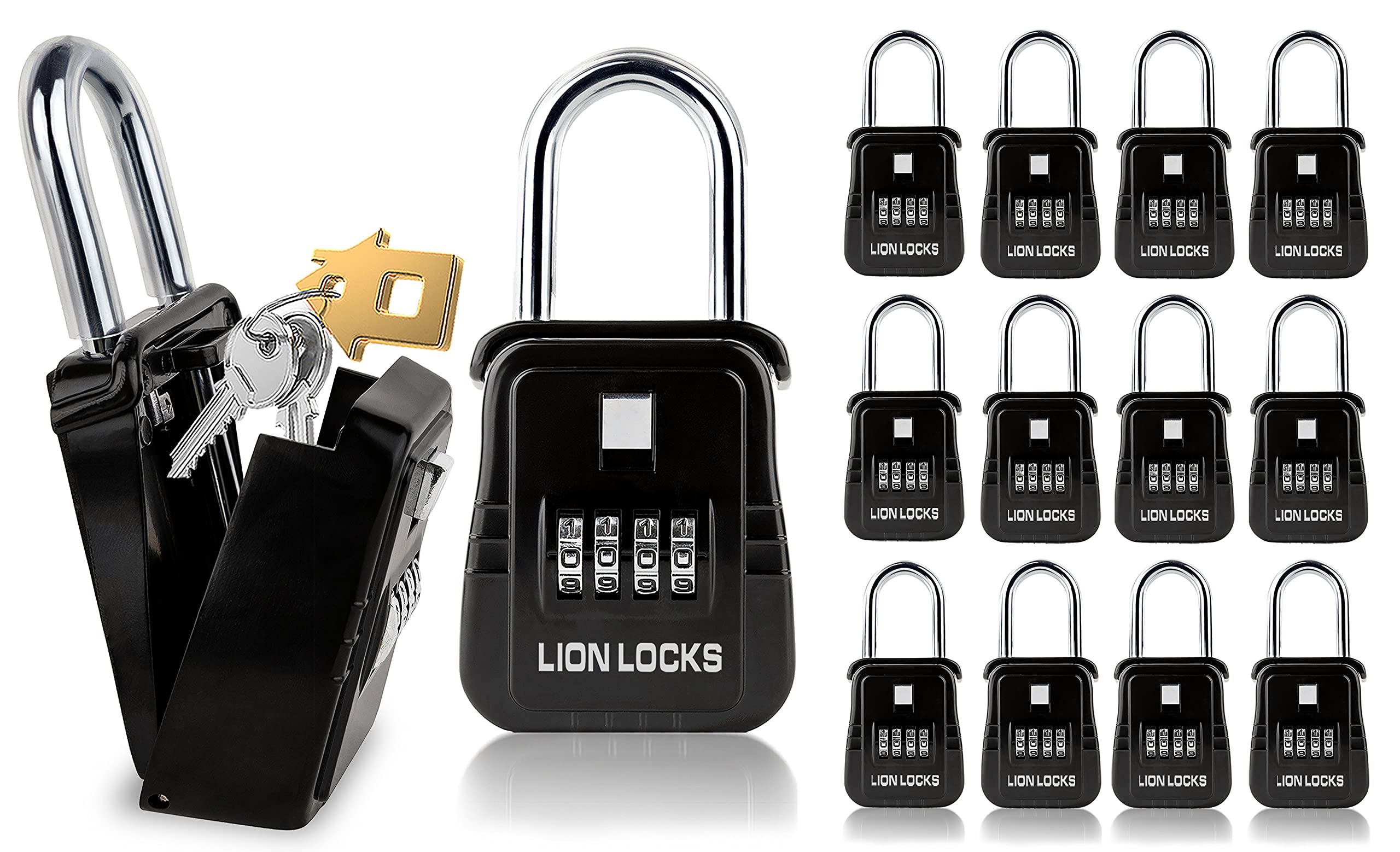 1500 Key Lock Box with Combination Code - Heavy Duty Outdoor Key Safe for Realtors, Airbnb, Short-Term Rentals - Secure Storage for 5 Keys (12 Pack, Black) - Perfect for Vacation Rentals, Property Management & Home Security