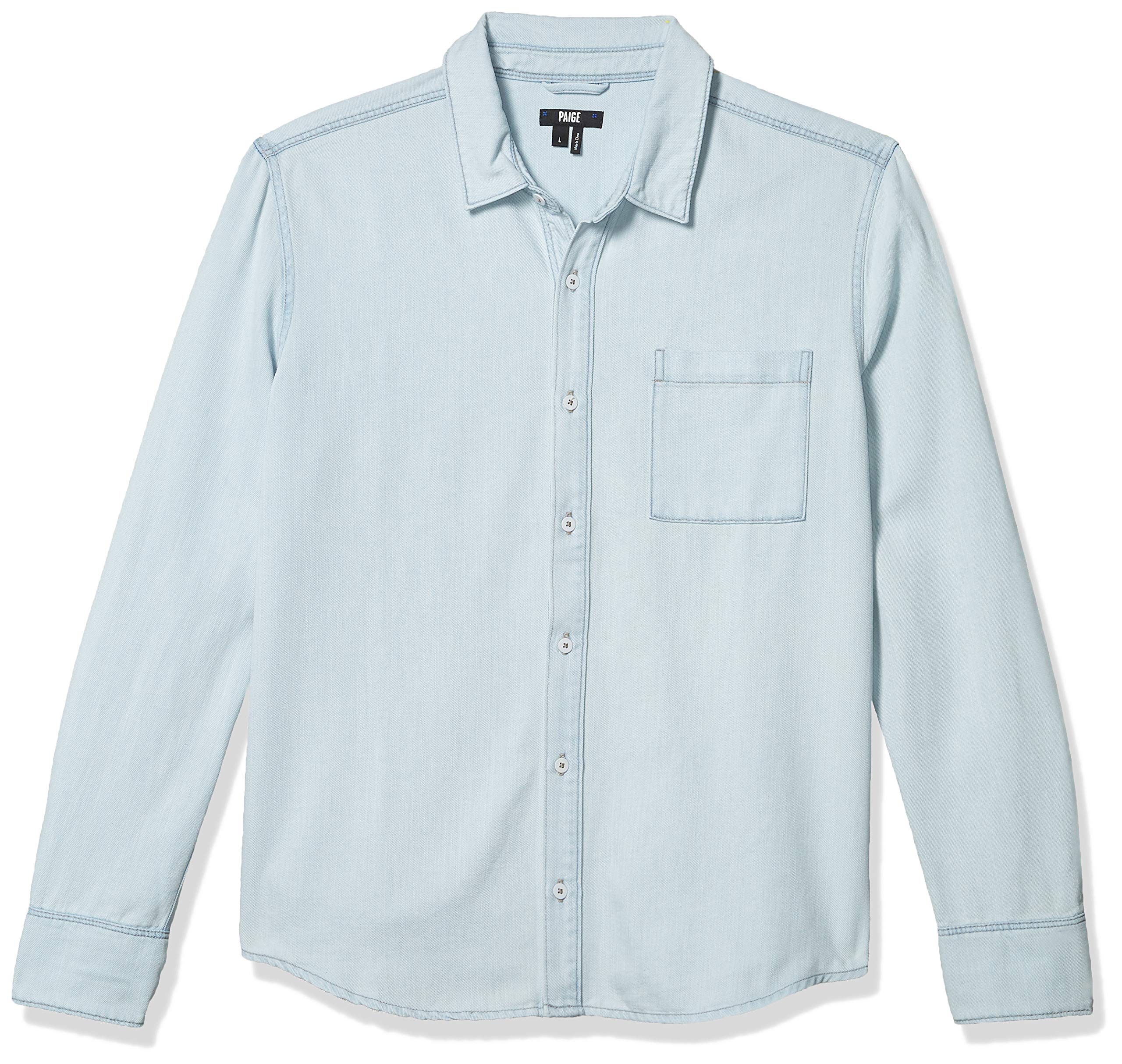 PAIGE Men's Bedford Denim Shirt - Classic Slim Fit Button Down for Casual & Business Wear | Comfortable Stretch Denim Shirt for Men | Perfect for Office, Date Night & Weekend Outfits