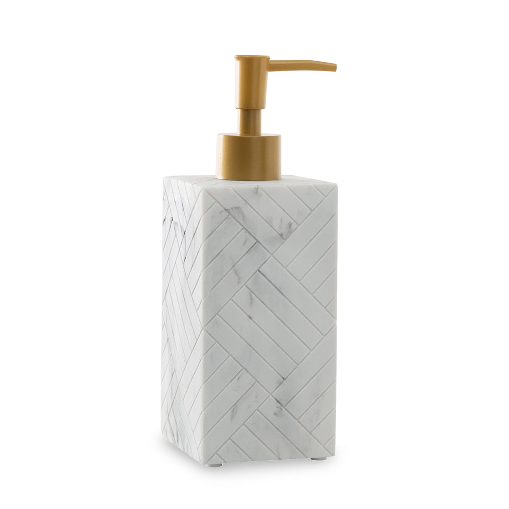 Herringbone Grey Marble Soap Dispenser & Lotion Pump - Elegant Bathroom Accessories Set for Modern Home Decor