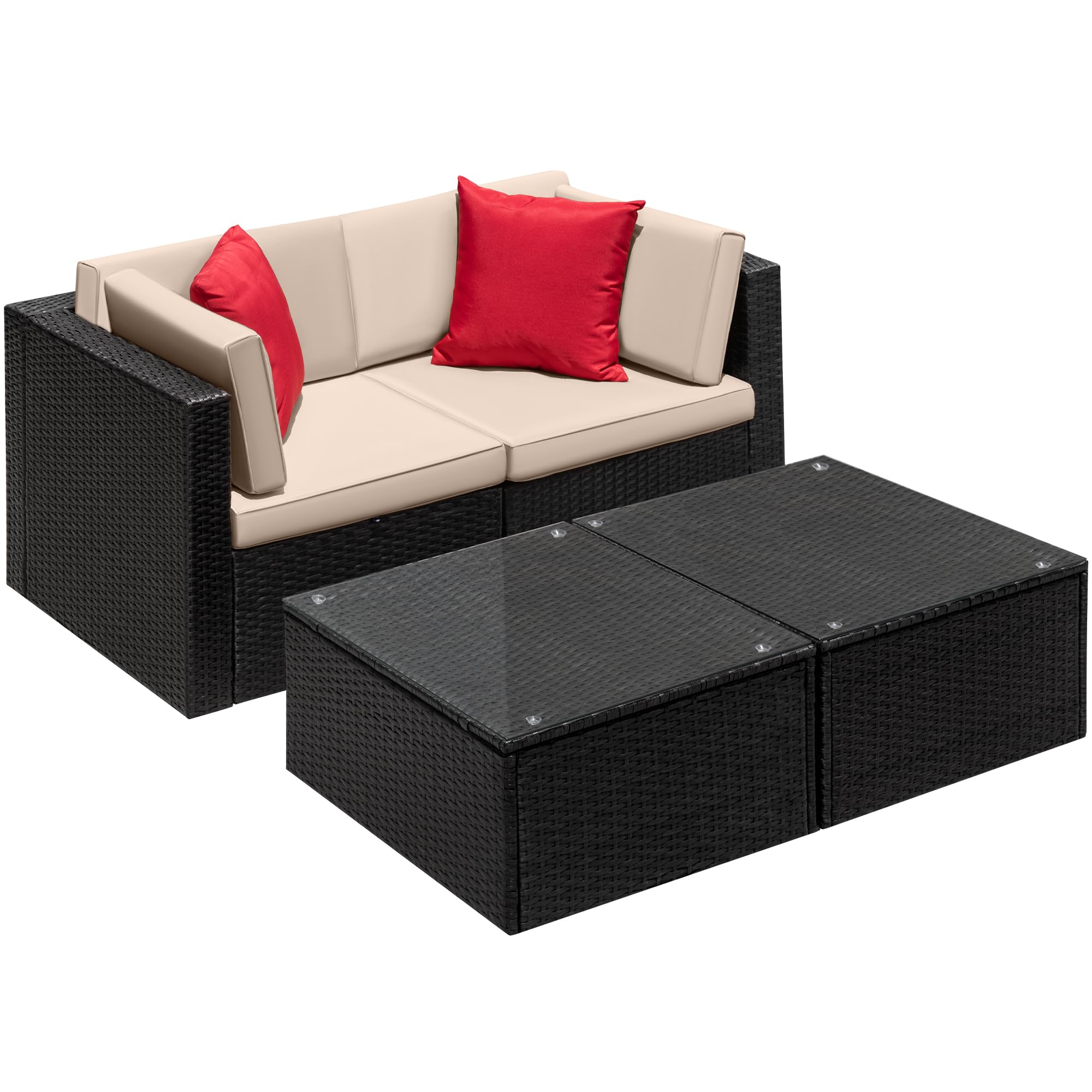 Devoko 4-Piece Outdoor Patio Furniture Set - PE Wicker Rattan Sectional Sofa with Weather-Resistant Cushions for Balcony, Backyard, Garden (Beige) | Perfect for Lounging, Entertaining Guests & Relaxing in Your Outdoor Space