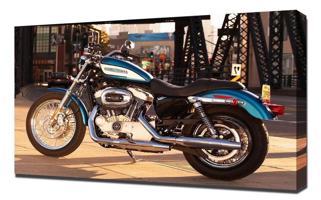 Harley Davidson City Canvas Art Print - Motorcycle Wall Decor - Stretched Canvas Wrap for Living Room, Bedroom & Office