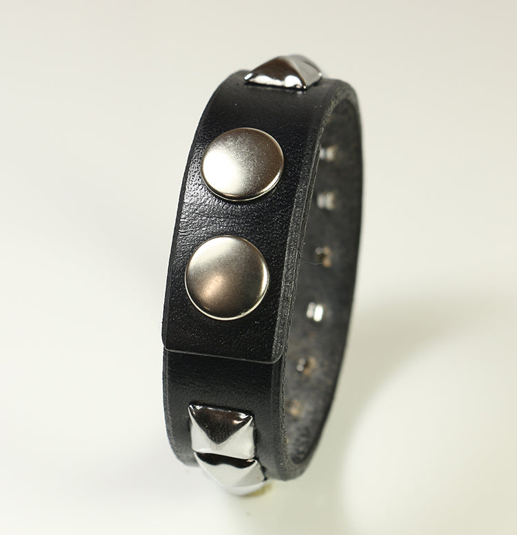 Stylish Pyramid Stud Bracelet with Double Snaps - Trendy Punk Rock Jewelry for Women & Men | Perfect for Concerts, Parties & Everyday Wear