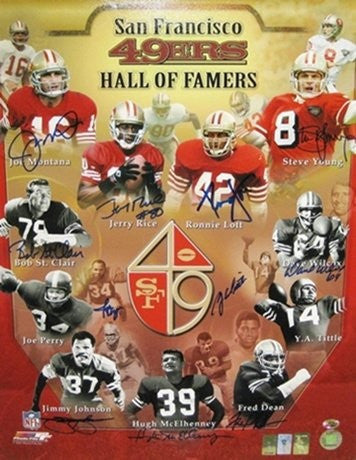 Authentic Autographed San Francisco 49ers Hall of Famers 16x20 Photo - Joe Montana, Jerry Rice, Steve Young & Ronnie Lott - Signed NFL Memorabilia for Sports Fans & Collectors - Perfect for Man Cave, Sports Bar or Gift for Football Enthusiasts