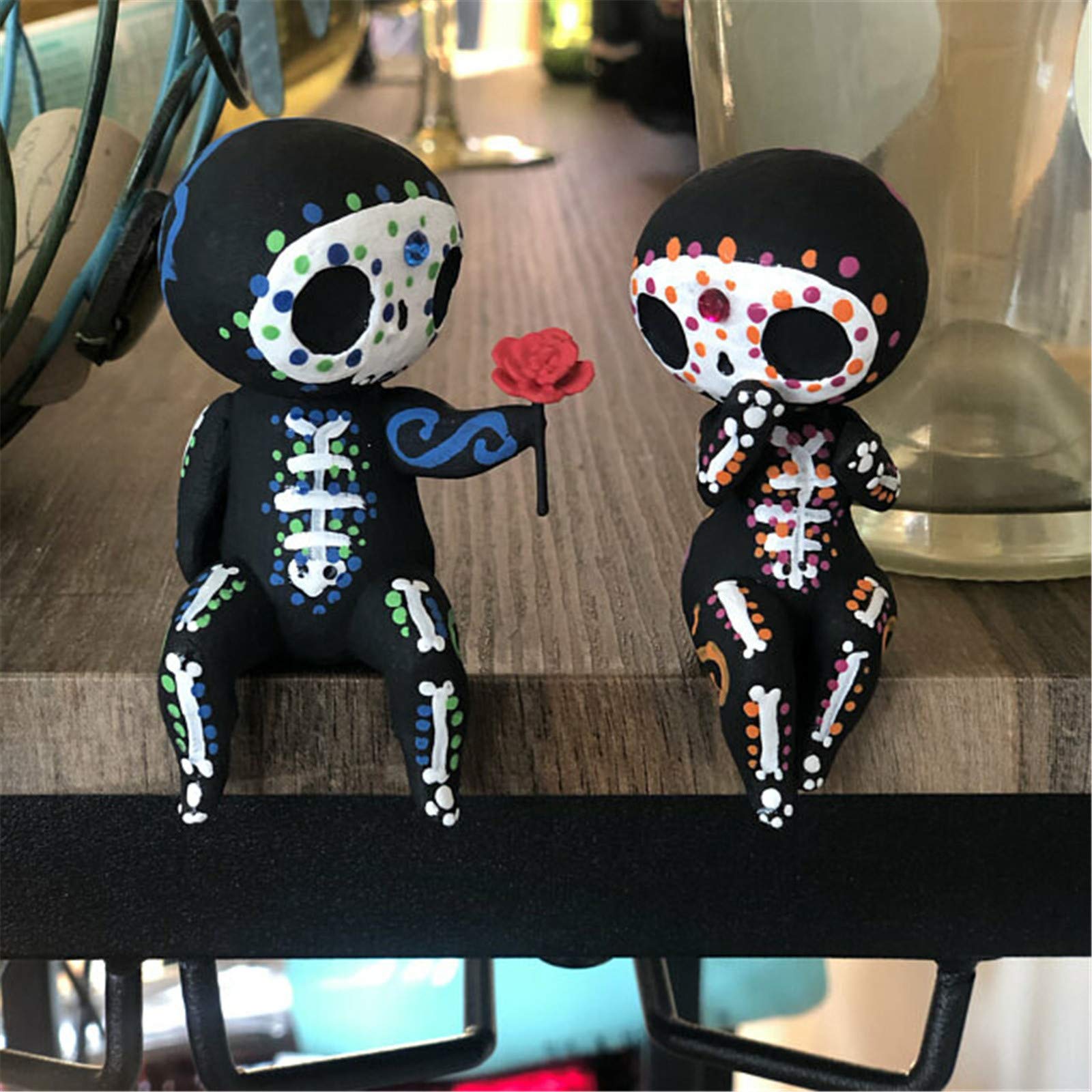 Muised Sugar Skull Couple Figurines - Handcrafted Resin Statues for Valentine's Day, Anniversary & Wedding Gifts | Unique Table Decor for Home, Office & Romantic Celebrations