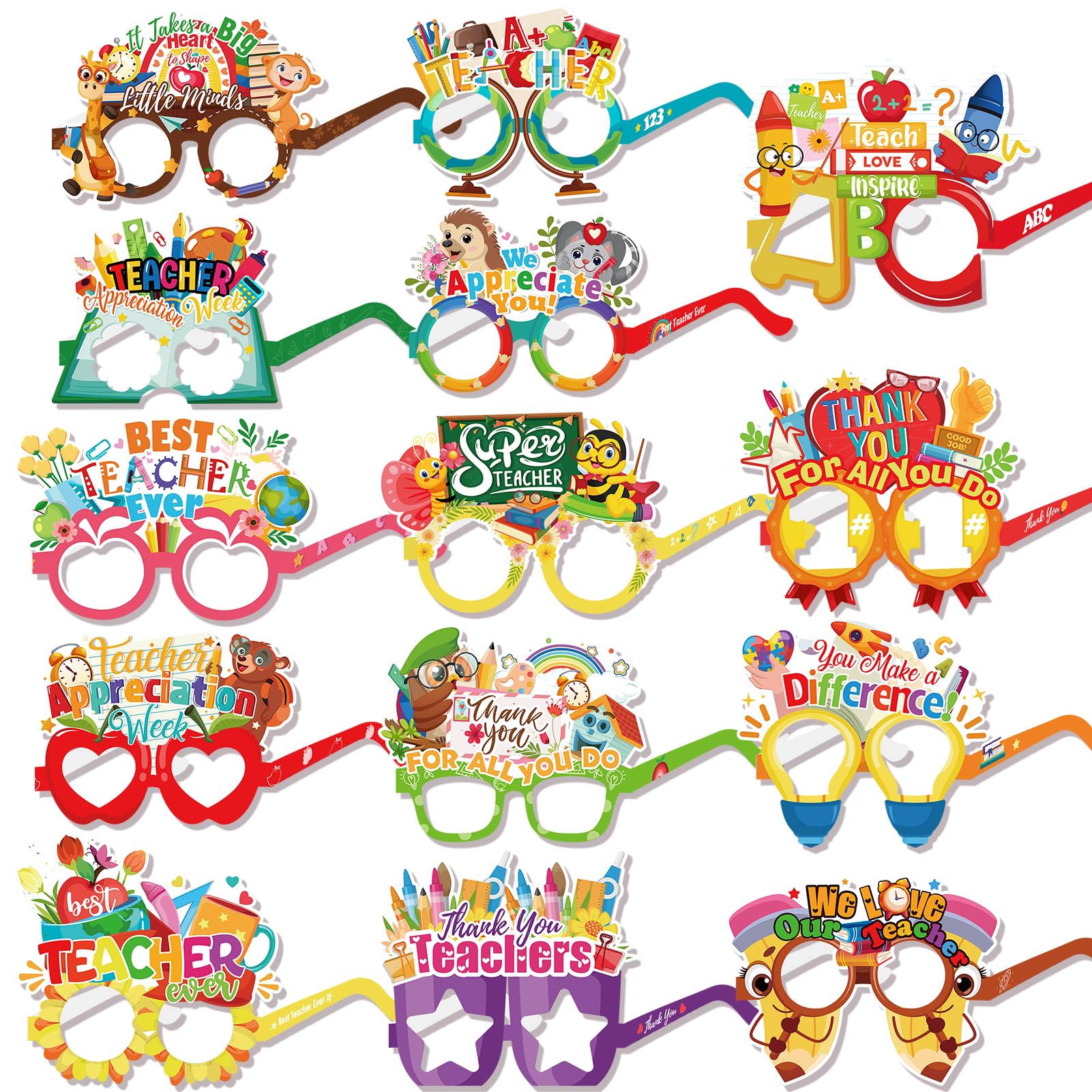 28pcs Thank You Teacher Paper Eyeglasses - Fun Photo Booth Props for Teacher Appreciation Week & Teachers Day Decorations - Perfect for Classroom Parties, School Events & Teacher Gifts