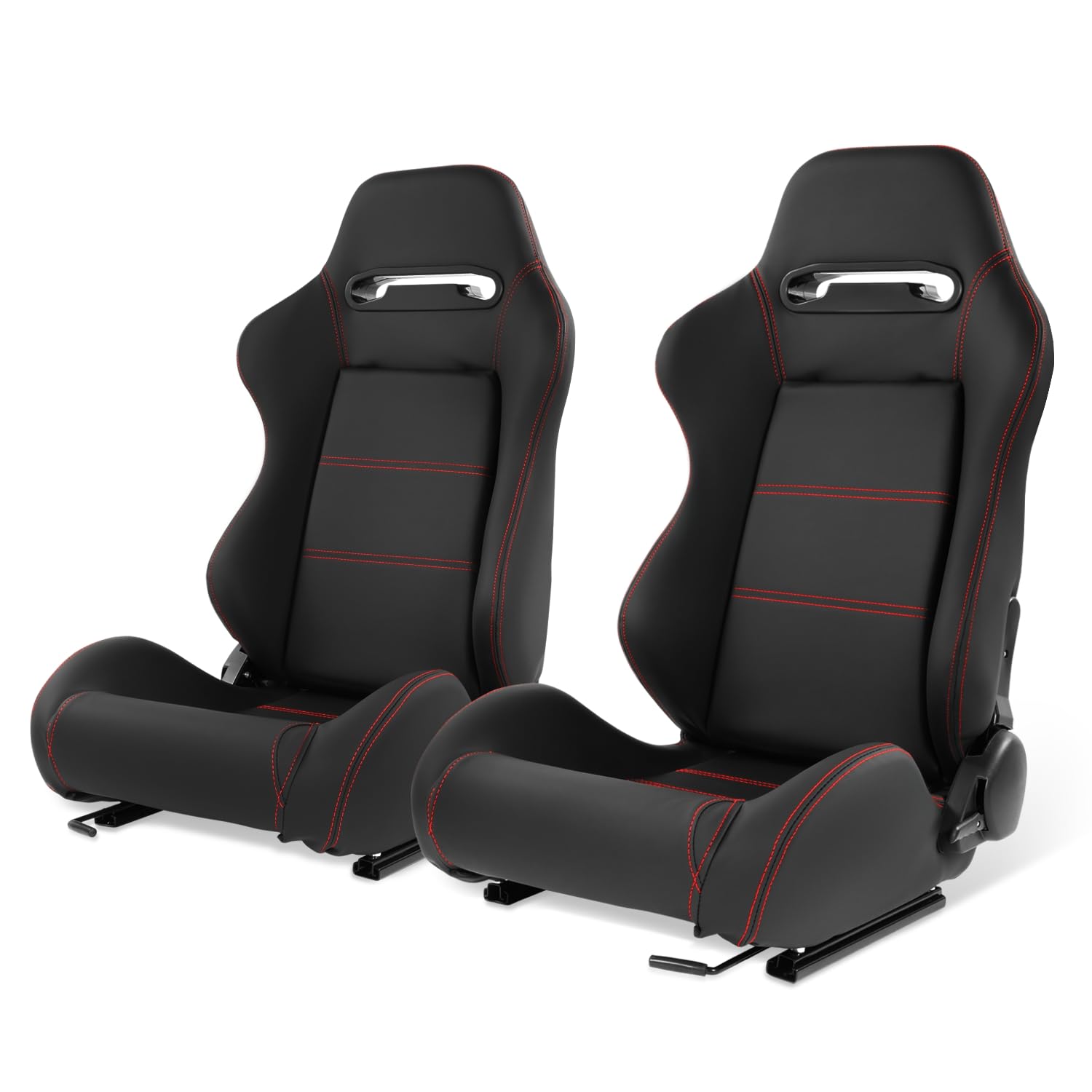 Auto Dynasty Universal Reclinable Racing Bucket Seats - Pair for Driver & Passenger (Black/Red) - 36