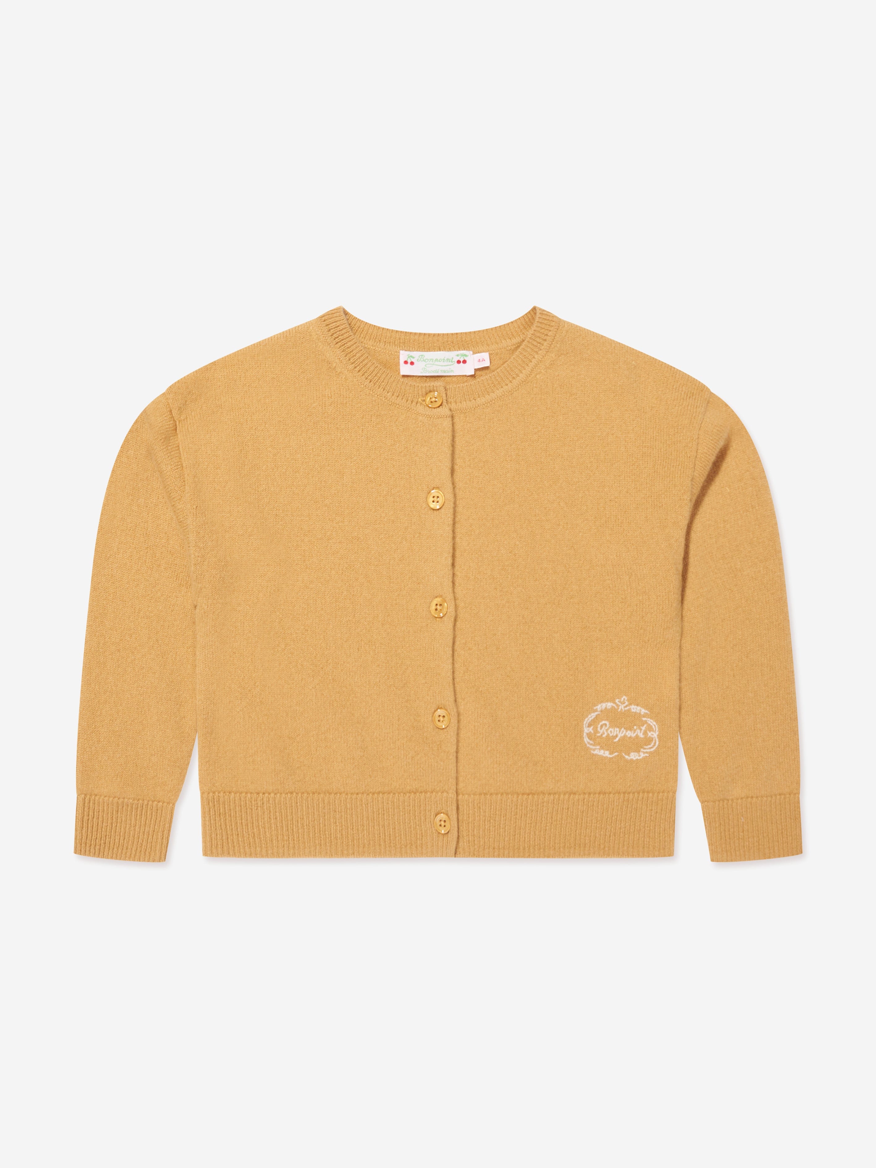 Bonpoint Girls Yellow Cashmere Cardigan - Soft & Warm Knit Sweater for Toddlers & Kids - Perfect for School, Playdates & Special Occasions
