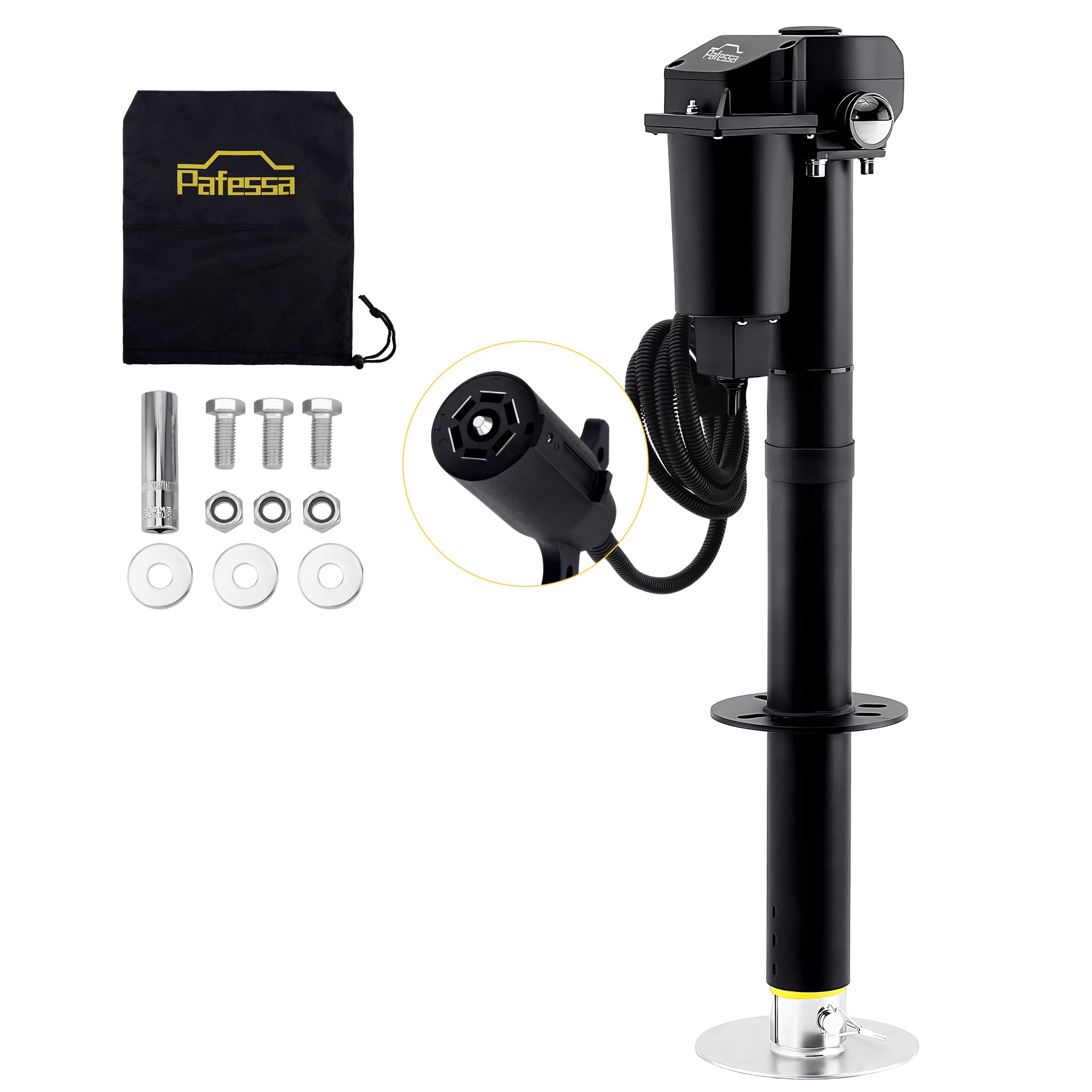 12V Electric A-Frame Trailer Tongue Jack with 7-Way Plug - 3500lb Lift Capacity, 18