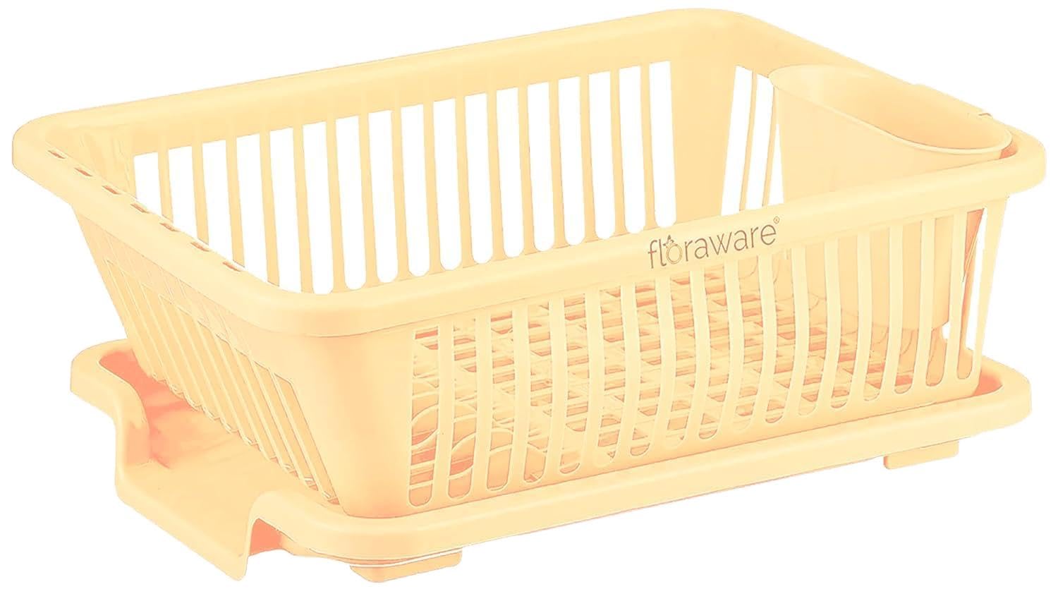 Floraware Unbreakable Kitchen Sink Dish Drying Rack - Space Saving Corner Dish Drainer & Organizer for Dishes, Cups & Utensils (Light Brown) | Perfect for Small Kitchens, Countertops & RV Use