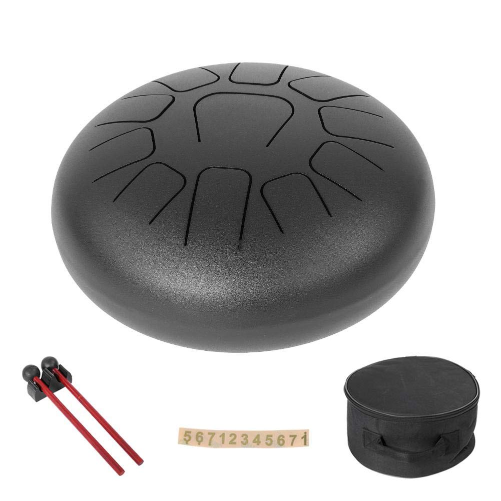 Yencoly 12'' Mini Steel Tongue Drum - 11-Note Handpan Tank Drum with Storage Bag & Mallets (Black) | Portable Musical Instrument for Meditation, Yoga, Music Therapy & Outdoor Performances
